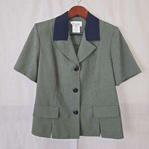 Miss Dorby Women's Size 12‎ Green Houndstooth Short Sleeve Blazer Jacket
